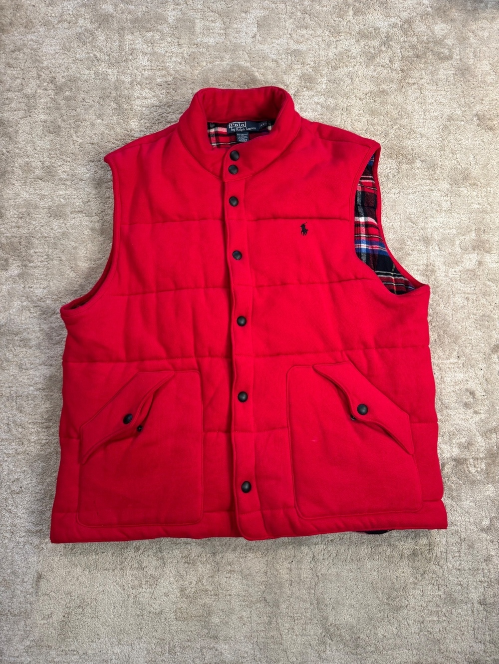 Polo by Ralph Lauren Red Quilted Vest with Plaid Lining XXL